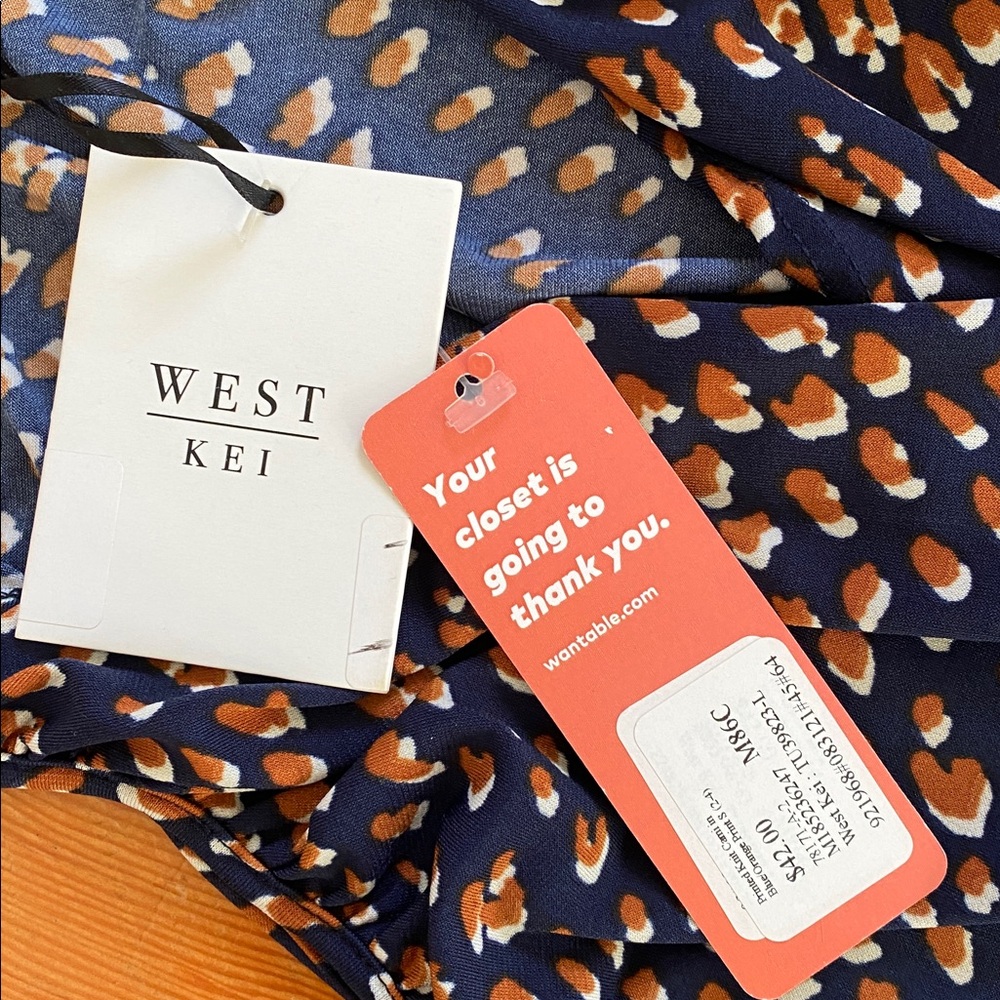 West Kei Navy Brown‎ Animal Print Stretchy Wrap Tank Top Small - Picture 5 of 6